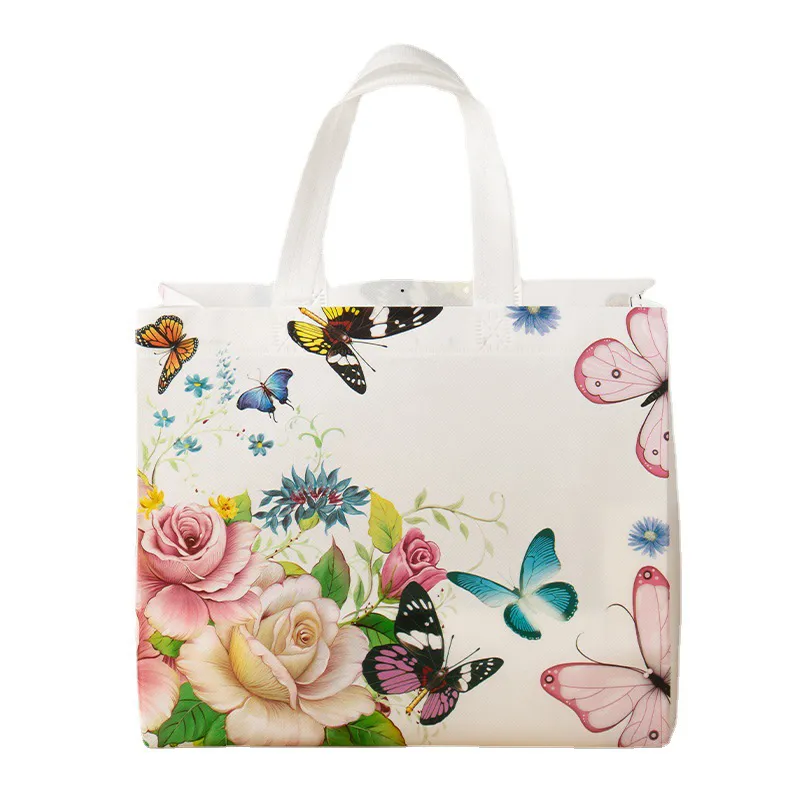 Bloemenprint boodschappentas van non-woven materiaal, eco-vriendelijke reistas, opvouwbare tas, herbruikbare boodschappentas_voghion.com