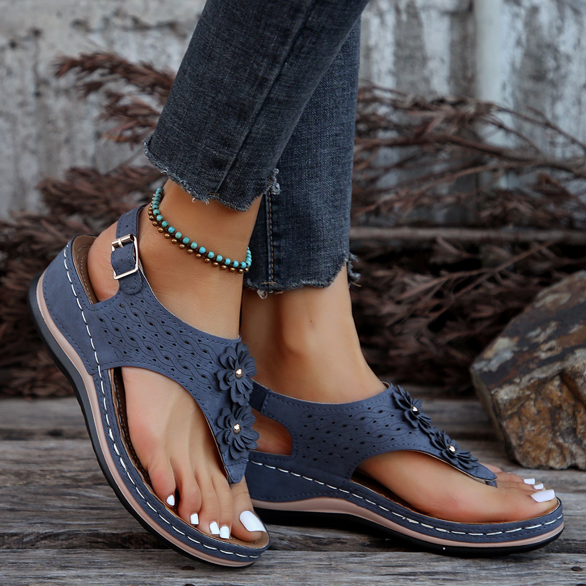 Flat Sandals For Women Herringbone Style Summer Rubber Sole_voghion.com