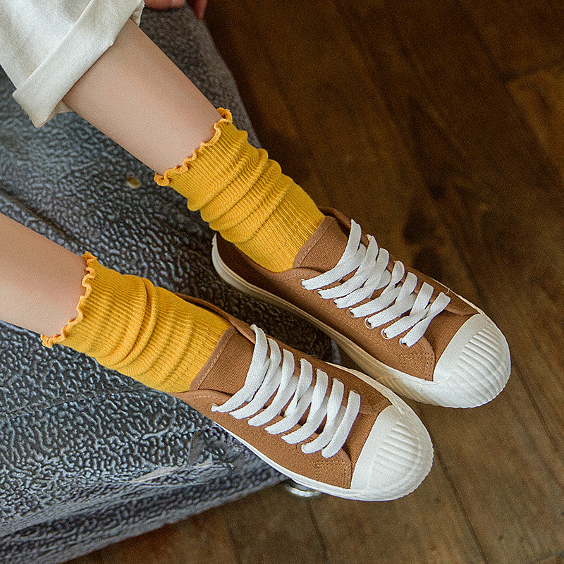 Ankle Socks Japanese Style Tea-coloured With Ruffled Edges_voghion.com
