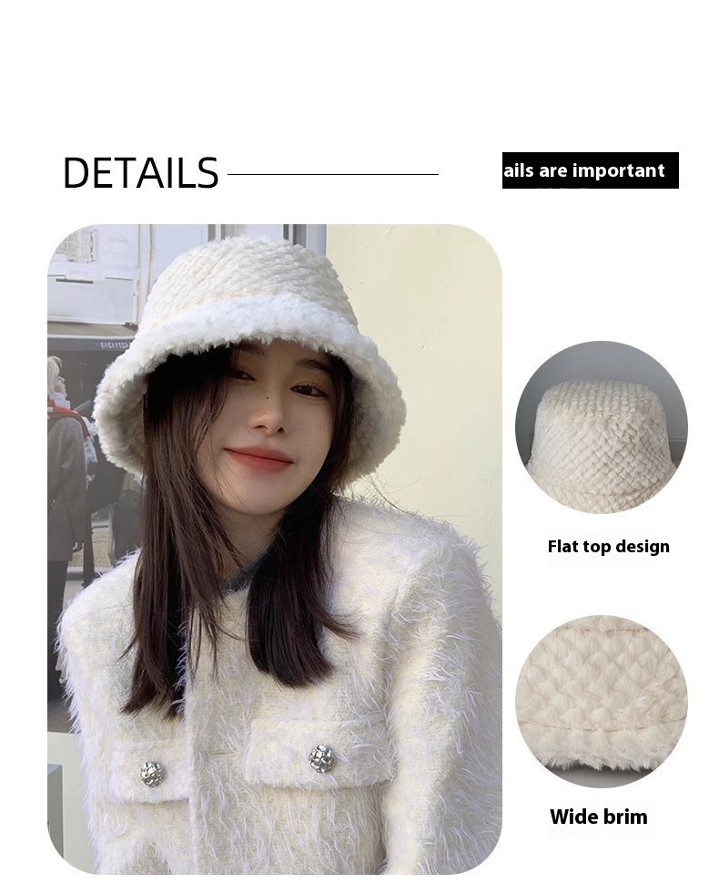 New Lamb Hair Fisherman Children: Versatile Autumn Showcasing Face, Small for Winter, Thickened and Warm Plush Pot Hat_voghion.com