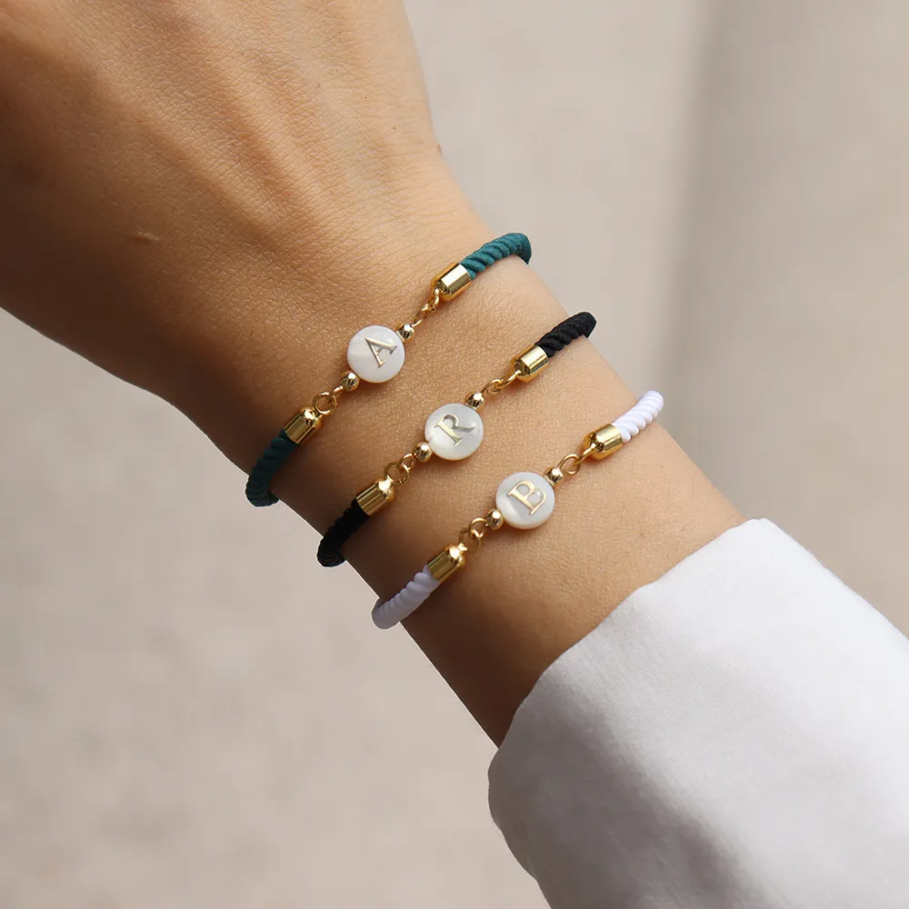 Initial Letter Charm Bracelet Handmade Rope Bangle For Women Gift_voghion.com
