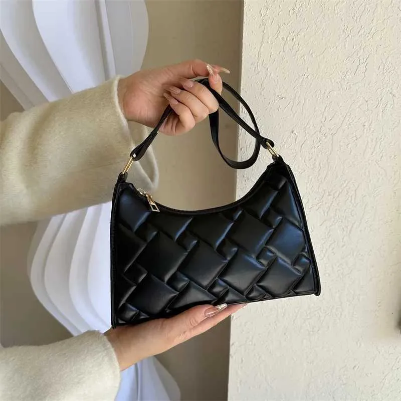 Sac à main à bandoulière rétro à la mode pour femmes avec broderie dia Sac à main simple de créateur à aisselle Pochette à fermeture éclair de couleur unie_voghion.com
