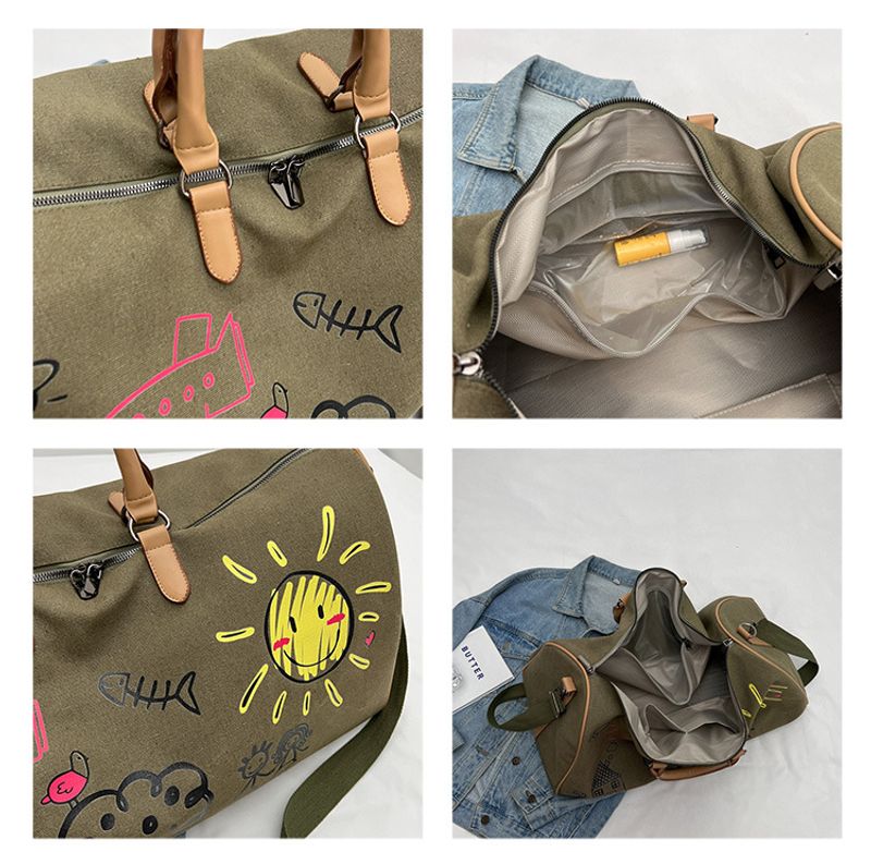 Reisetasche aus Segeltuch, multifunktionale Freizeit-Sporttasche, minimalistische Retro-Cartoon-Handtasche mit großem_voghion.com