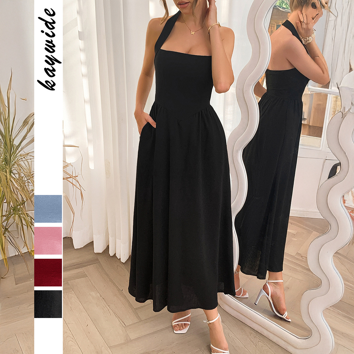 Women's Clothing Holiday Style Halter Neck Waist Long Skirt Dress