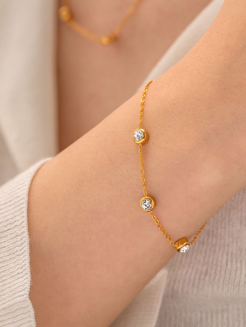 INS Internet Celebrity New Fashionable Gold-plated Round Zircon Stainless Steel Bracelet Trendy And Versatile Accessory_voghion.com