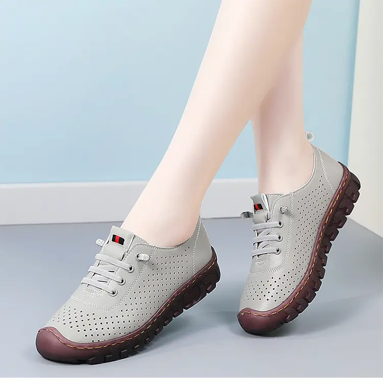 Chaussures simples pour femmes cousues à la main, à semelle souple et épaisse, couvre-pieds pour maman, grandes pointures de chaussures décontractées respirantes pour femmes_voghion.com