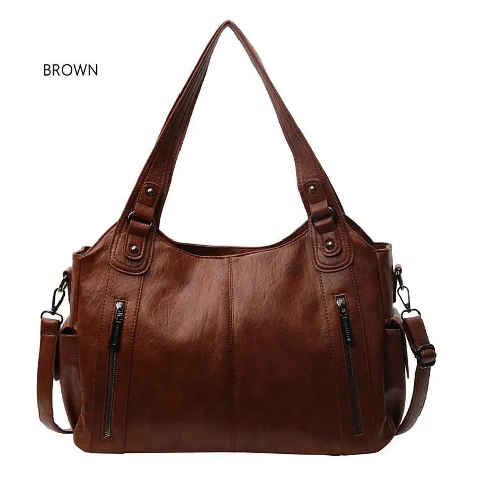 Women's Large Shoulder Bag Two Layer Soft Leather Retro Handbag_voghion.com