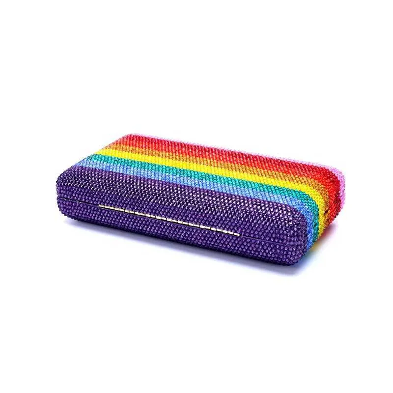 Neuestes Design Damen Rhie Handtasche Hochzeitsbankett Geschenk Kristall mehrfarbig gestreift Regenbogen Dia Abendessen Tasche Y241019_voghion.com