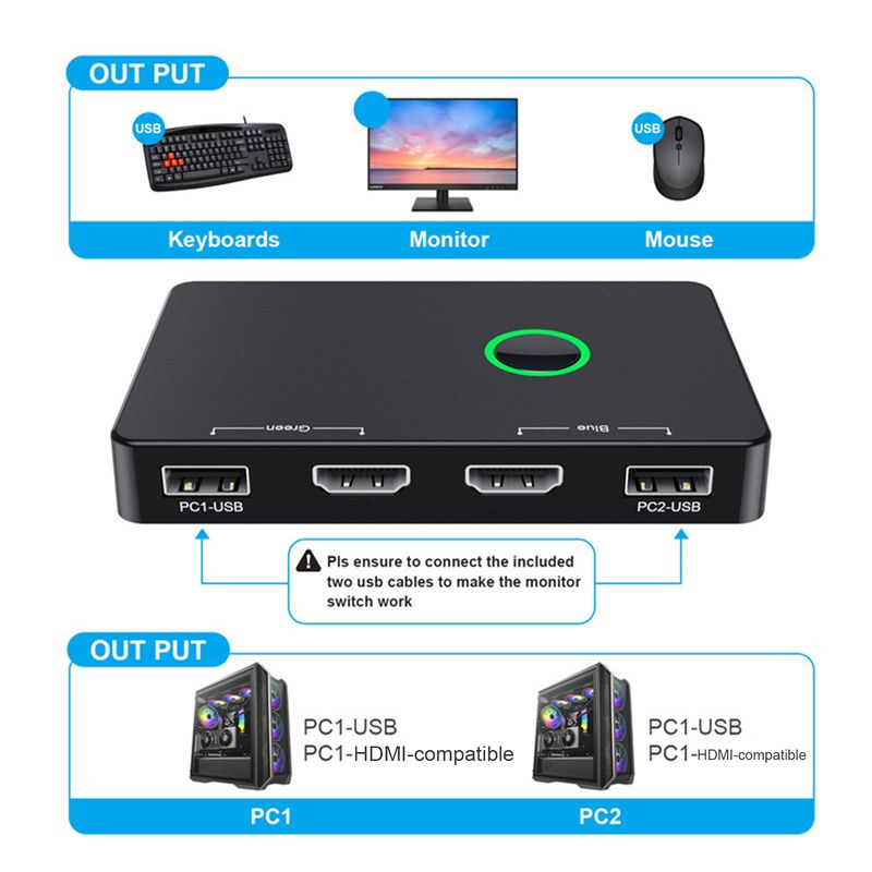 1 Set 4K HD-compatible High Speed with Indicator Light USB 2 Computers Sharing Multiple Devices Switcher Box Home Supply_voghion.com