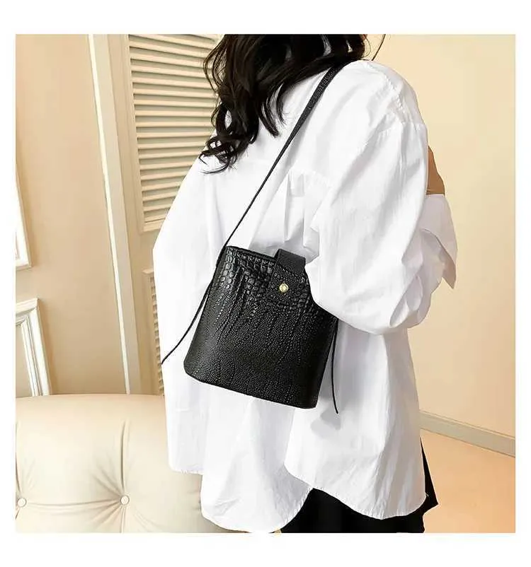 Retro Steinmuster Eimer Handtasche Damen Umhängetasche Schultertasche_voghion.com