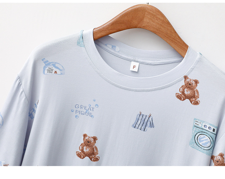 Roupas femininas Primavera e Verão Modal Pijama Feminino Manga Curta Calças Doce Urso Lazer Macio Confortável Conjunto de Roupas para Casa_voghion.com