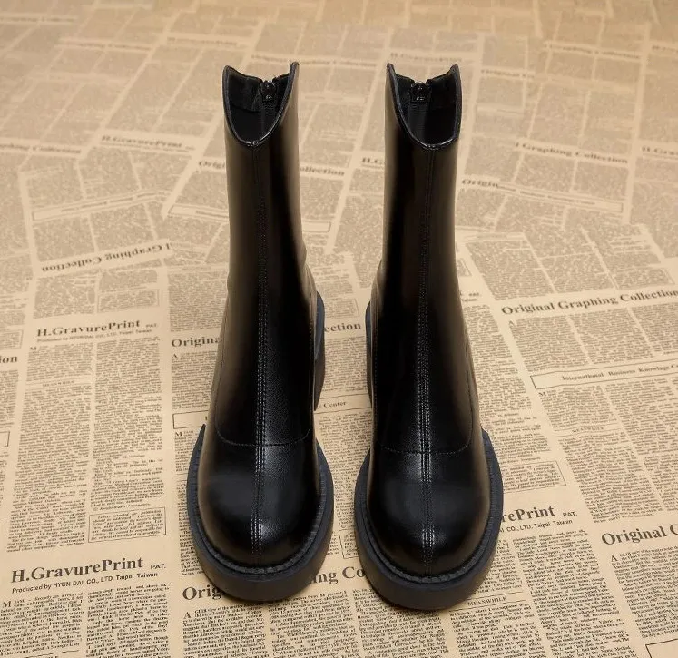Ankle Heeled Footwear Boots Womens Work Very High Heels Brown Chunky Platform Short Shoes for Woman Waterproof Booties_voghion.com