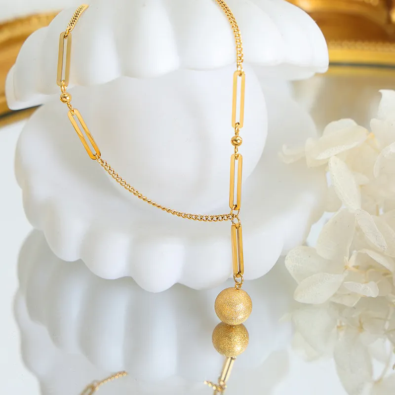 Collane con ciondolo Ins Collana con sfera smerigliata in acciaio inossidabile placcato oro per donna Gioiello impermeabile ipoallergenico Regalo_voghion.com