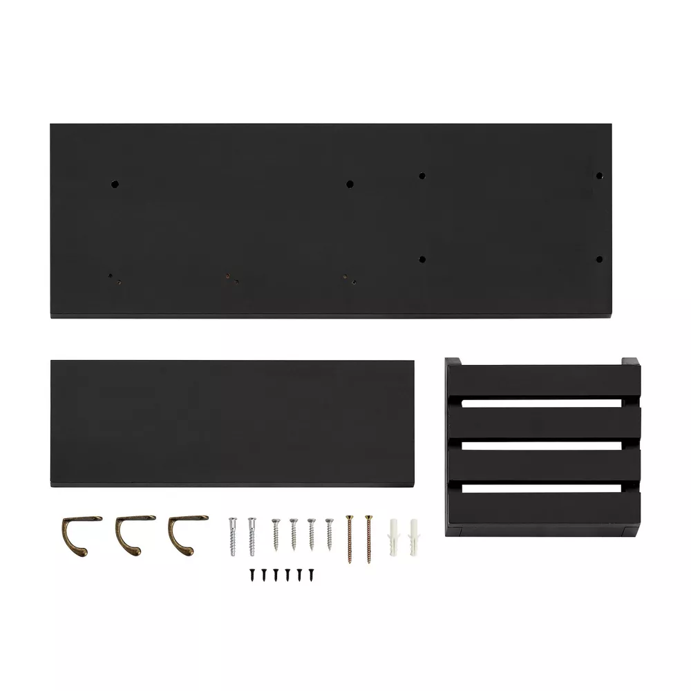 Utility Shelf With Pocket And Hanging Hooks Black/White Danya B 18"_voghion.com