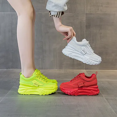 Zapatos deportivos de cuero genuino grueso con punta redonda y suela de bizcocho, transpirables, de malla y versátiles._voghion.com