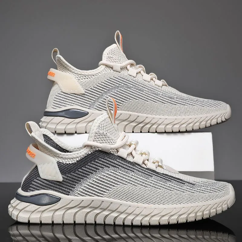 2024 Scarpe da corsa traspiranti da uomo con suola morbida e comode, atletiche, in tessuto volante, sottili, Hundred Tide, nuove, casual, sportive, grigio_voghion.com