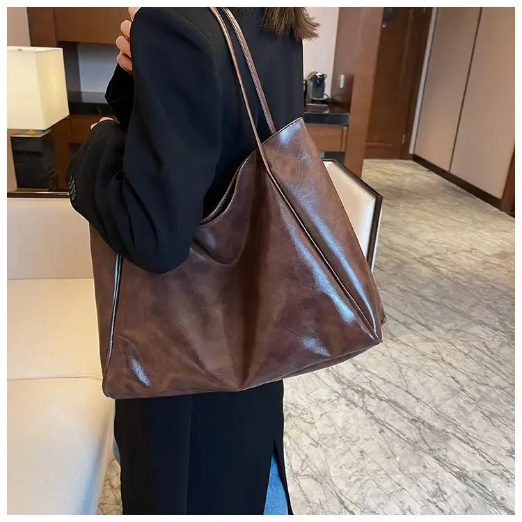Geantă de umăr din piele pentru femei, model vintage roșu, sport, casual, la modă, capacitate mare, Shopper, Haruku, simplă, geantă de mână_voghion.com