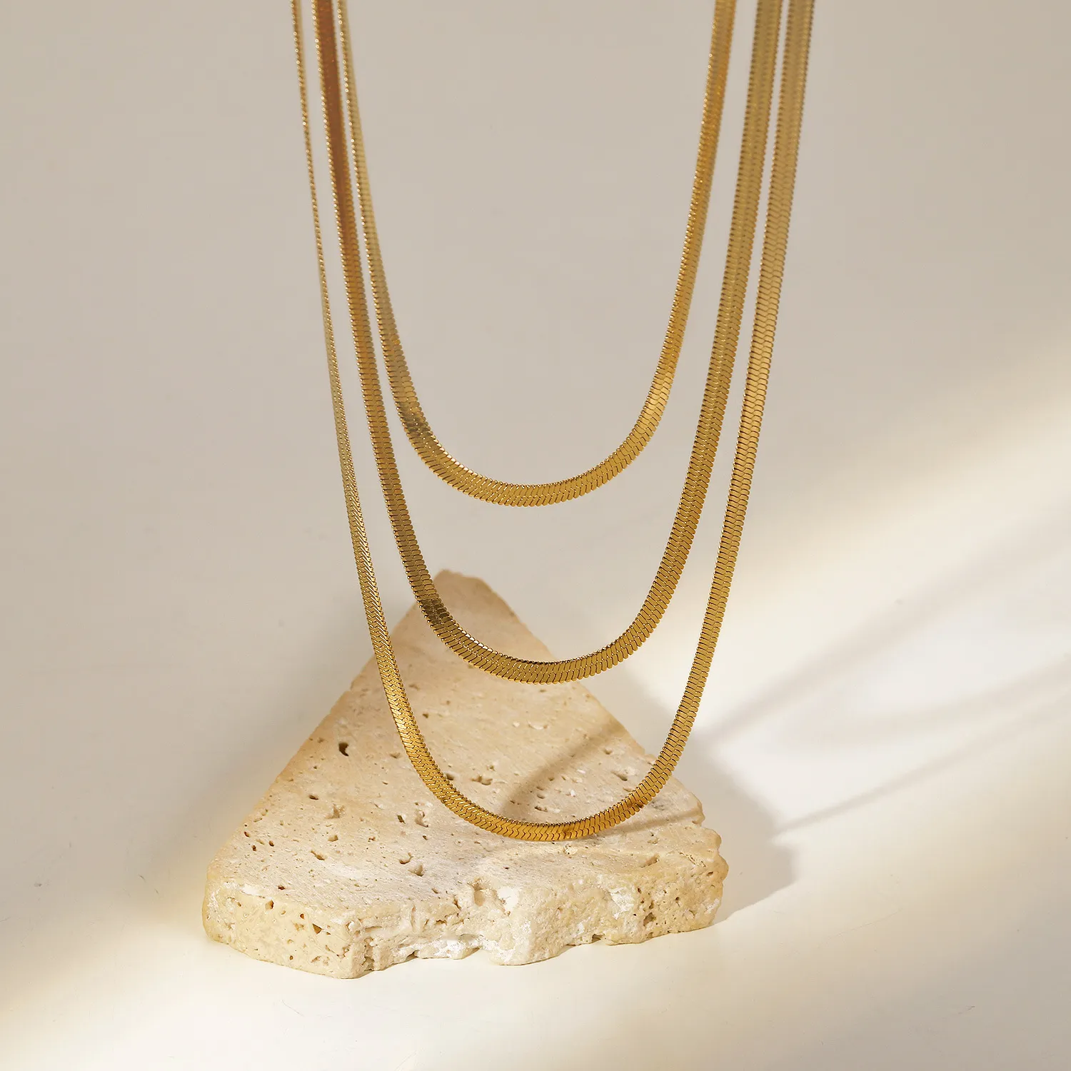 Three Layer Blade Chain Necklace Gold Plated Stainless Steel_voghion.com
