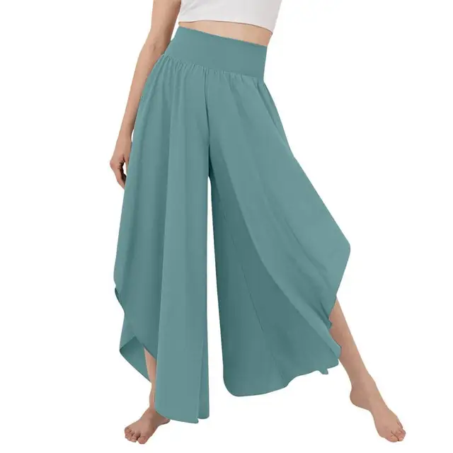Venta caliente de pantalones de falda culottes para mujer, cintura alta, sueltos, dobladillo irregular, yoga, color sólido, entrepierna profunda, pantalones suaves y transpirables para mujer_voghion.com