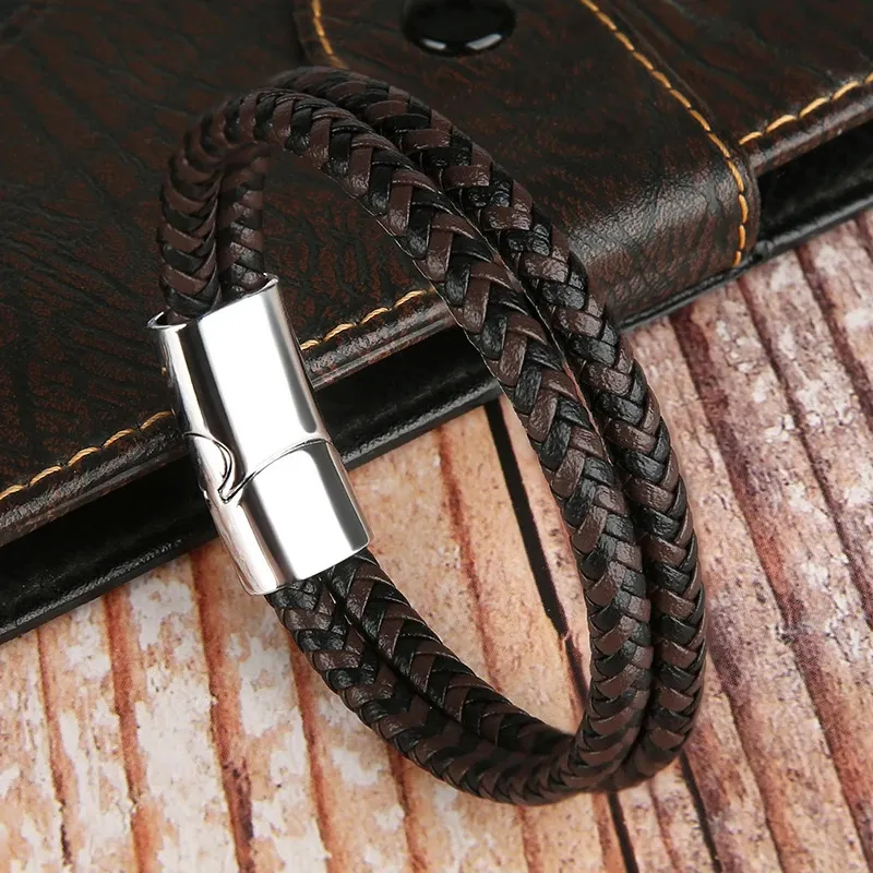 Genuine Bracelets Bangles for Men Women Double Layer Leather Rope Bracelet Handmade Jewelry Homme Pulseras 240507_voghion.com