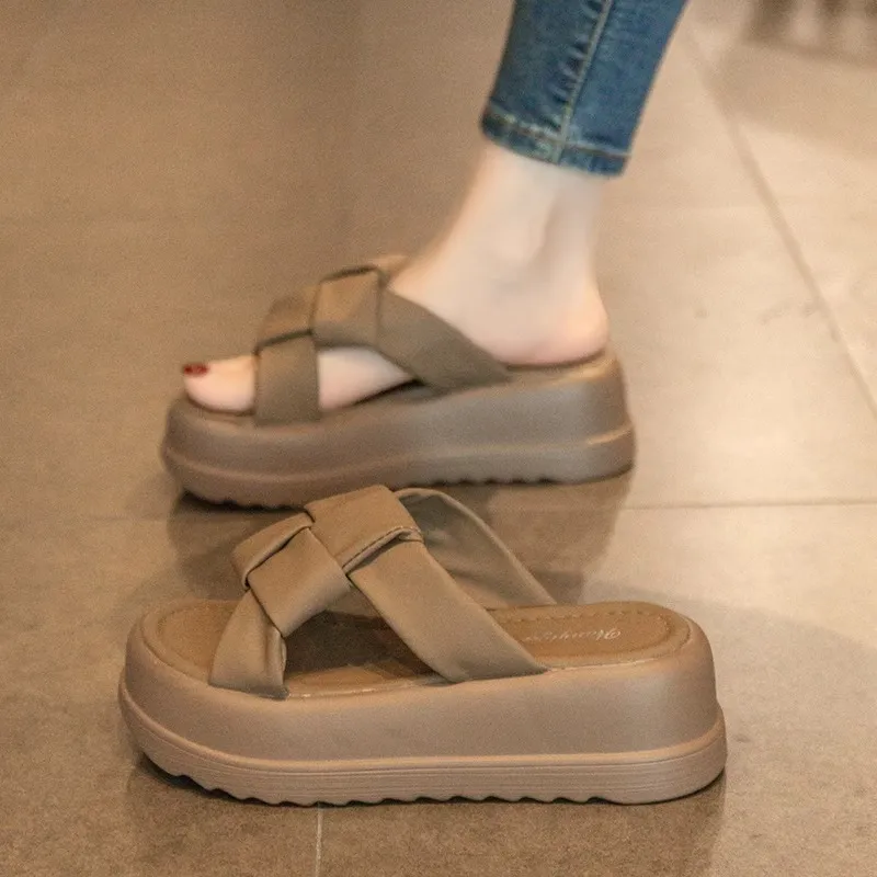 Thick Sole Summer New 2024 Elevated Anti Slip Sandals High Grade One Word Cool Slippers For Women's Fashion Outwear_voghion.com