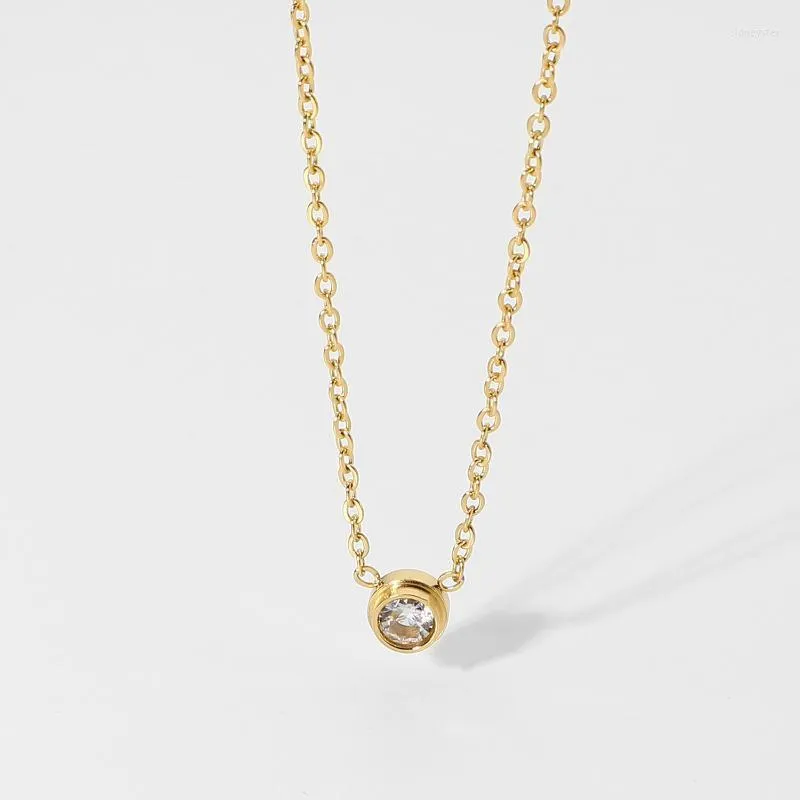 Collier chaîne mini diamant pendentif or acier inoxydable femme_voghion.com
