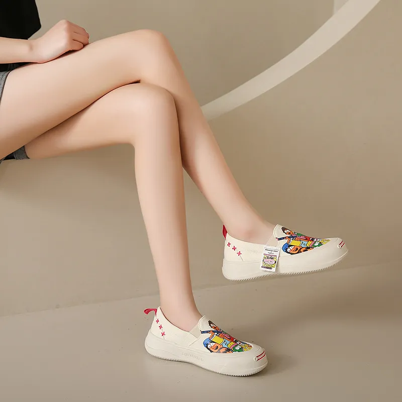 Thick Soled Shallow Mouthed Cartoon Printed Skateboard Shoes With Breathable And Comfortable Mesh Fabric For Casual Wear_voghion.com