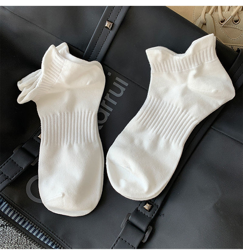 5 peças [Pacote combinado] Enviar ~ Meias brancas de comprimento médio para homens, meias esportivas simples com orelhas duplas, meias curtas versáteis_voghion.com