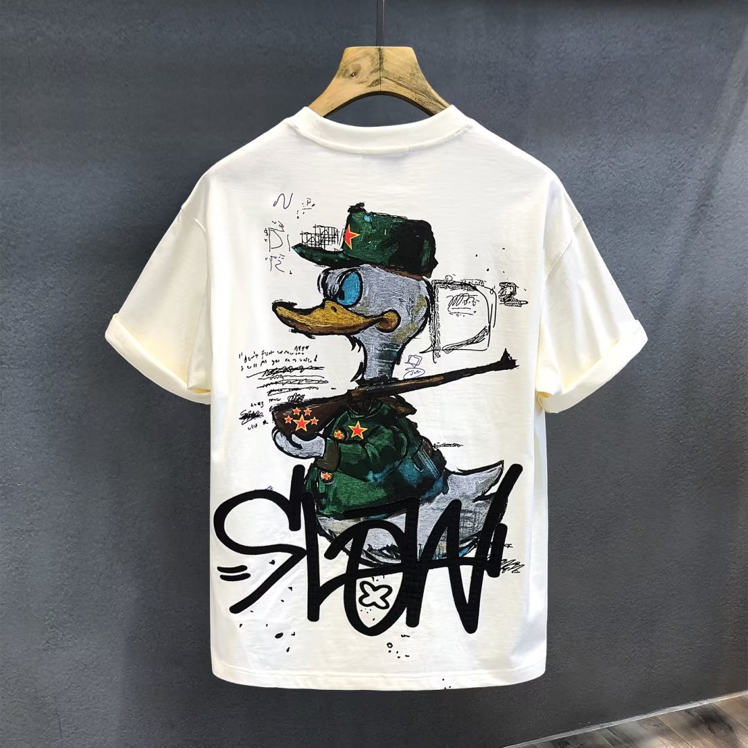 Men's Clothing Light luxury printed short sleeved T shirt men's slim fashion brand summer 2024 new trend pure cotton hot style short sleeved handsome