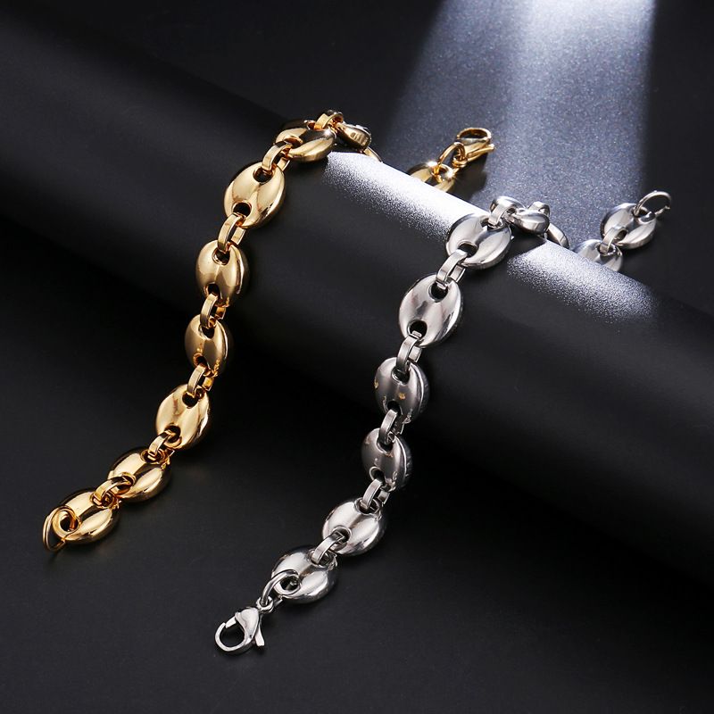 Bracciale in acciaio al titanio con bottone classico in acciaio inossidabile, con chicchi di caffè, larghezza 20 cm_voghion.com