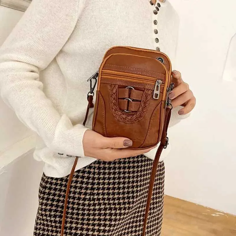 Bolsa transversal vintage de couro sintético para celular_voghion.com