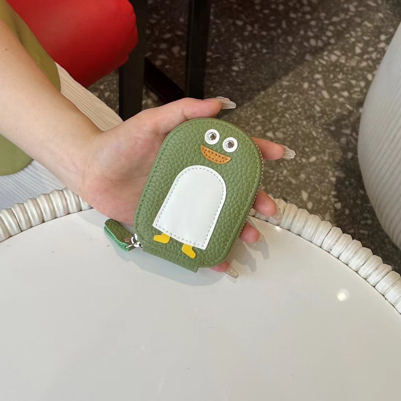 URBAN MASTER Kleiner Pinguin Form Kartenhalter Münzgeld Cartoon Niedlich Echtes Rindsleder Reißverschluss Mini_voghion.com