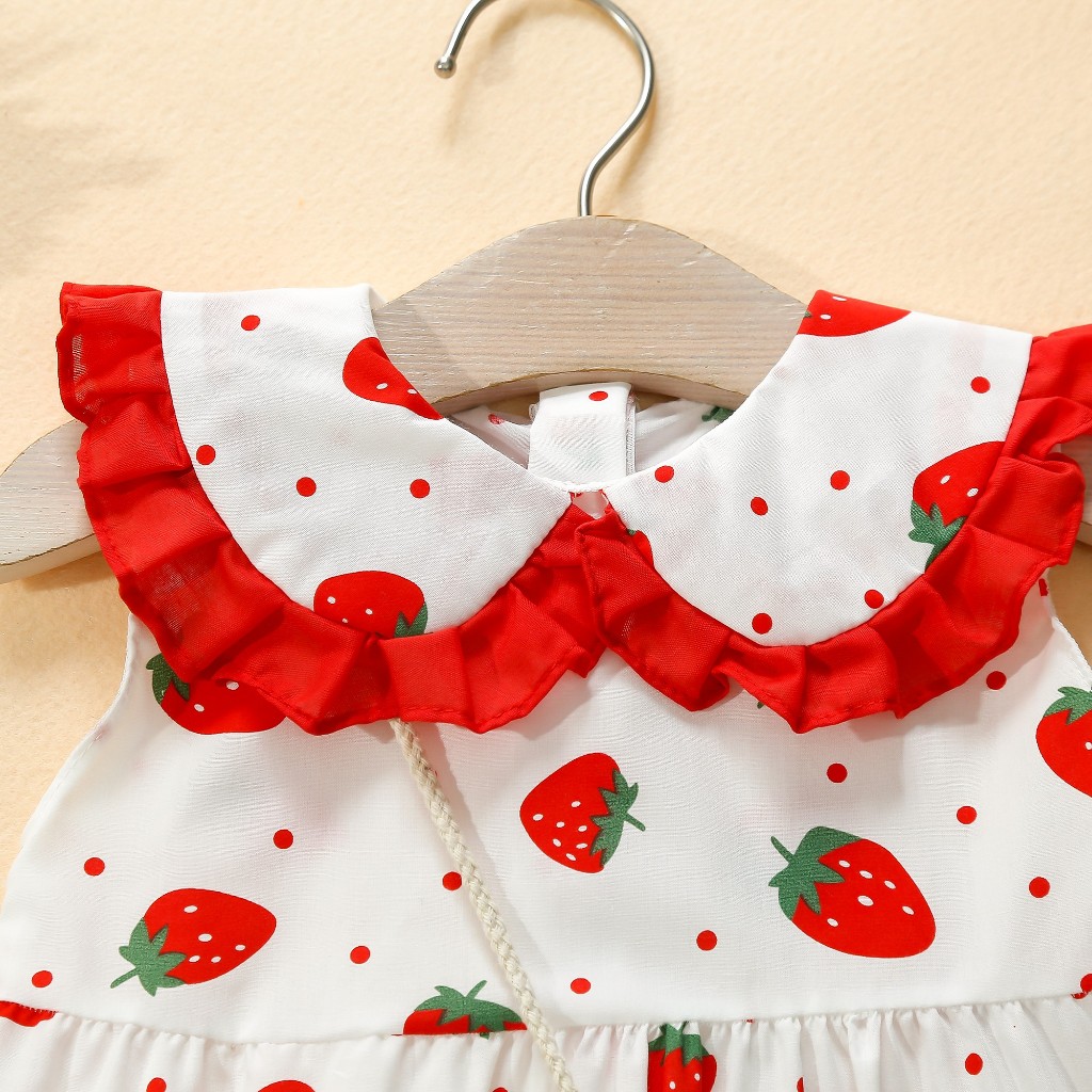 Mädchen Baby Baumwolle Kleid Ärmellos Puppe Kragen Erdbeere Gedruckt Tank Top Kleid Senden Tasche_voghion.com