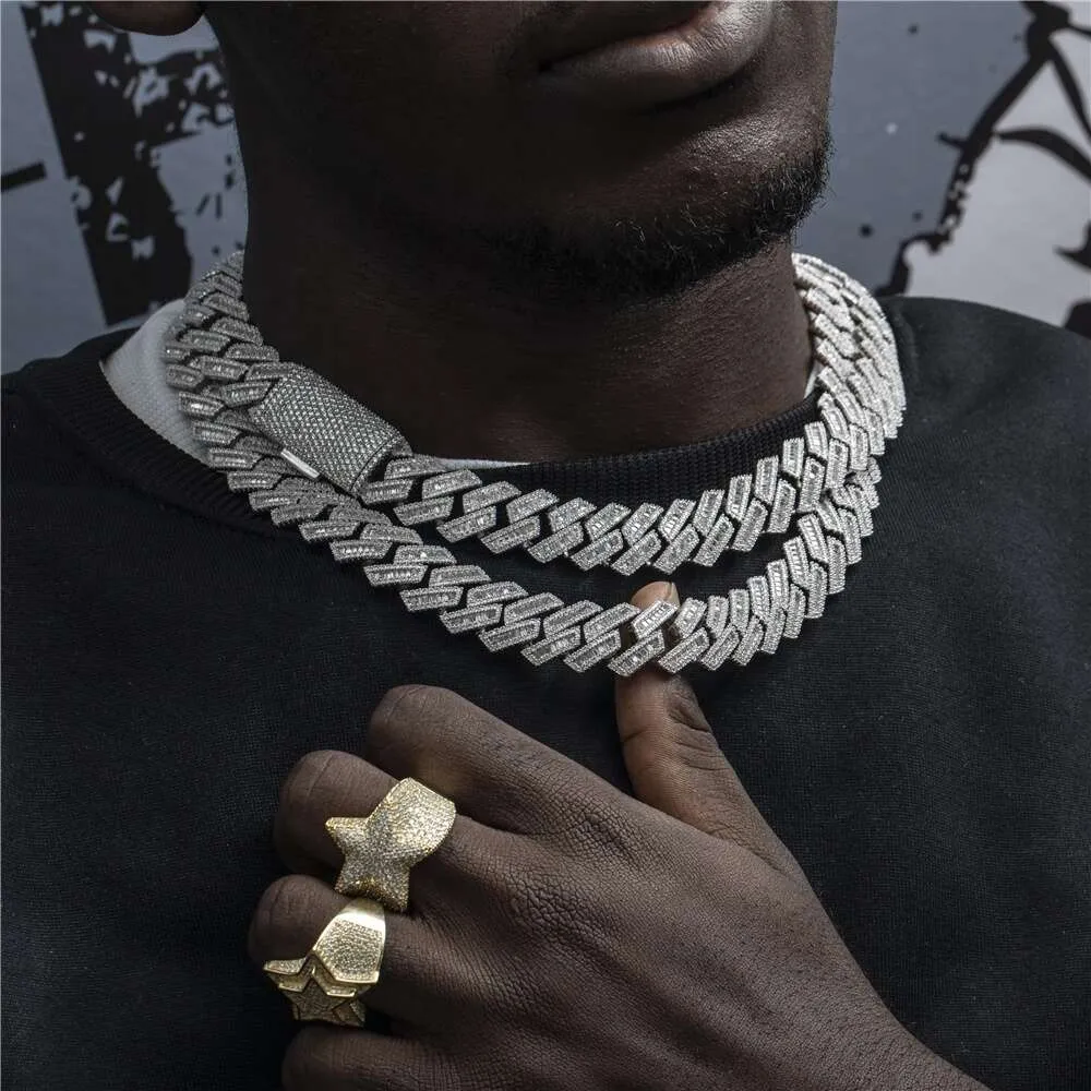 Gra Certificate Fully Iced Out Jewelry Sterling Sier Vvs Moissanite Diamond Custom Hip Hop Baguette Cuban Link Chain_voghion.com