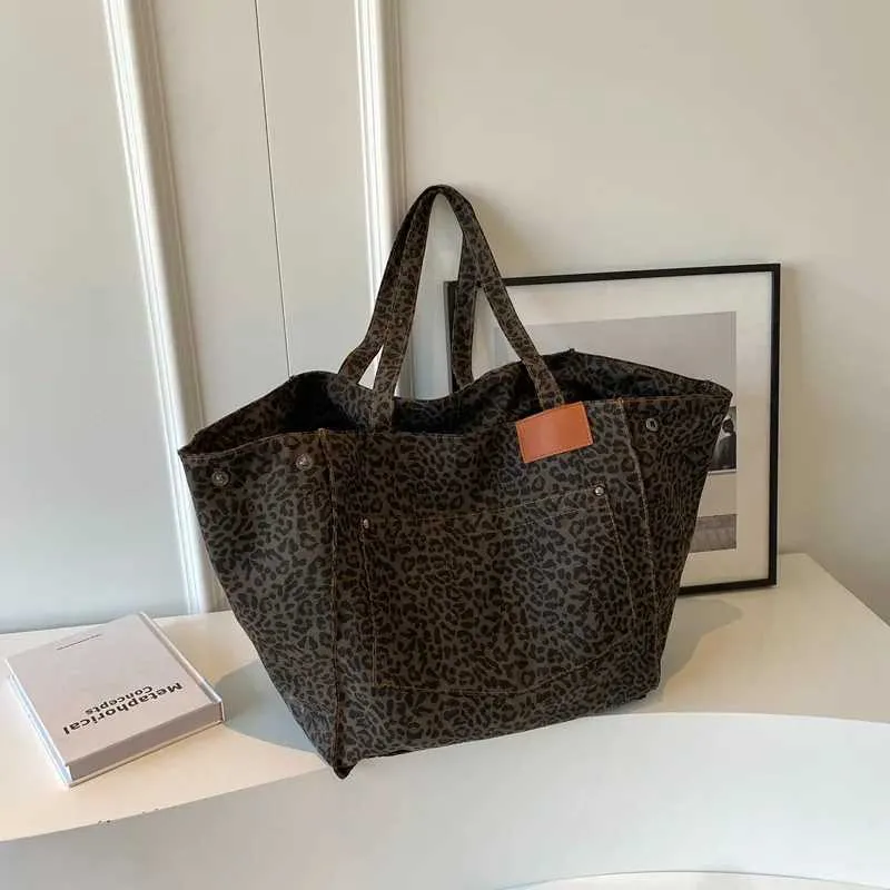 Handtasche mit Leopardenmuster, Retro-Canvas, große Kapazität, Einkaufstasche Y241026_voghion.com
