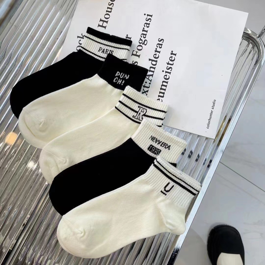 10 paia di calzini bianchi e neri da donna estivi sottili alla moda in stile college all-match semplice amore barca da donna_voghion.com