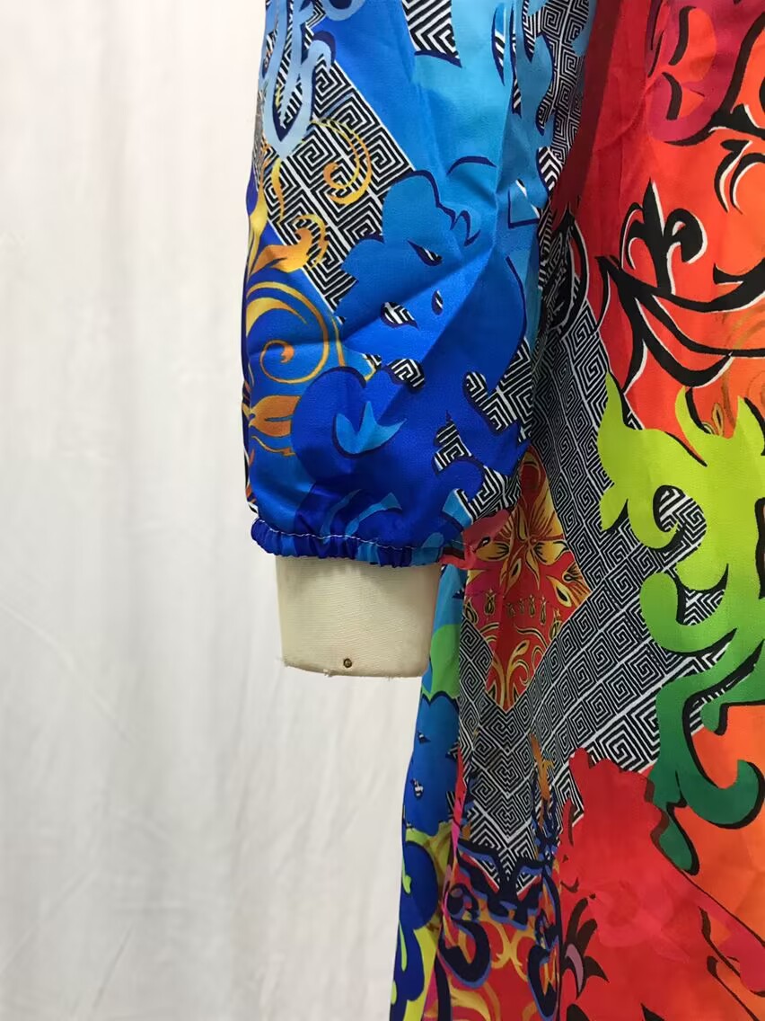 Dress Printed V-neck Retro Long Sleeve Swing Slit Long Dress_voghion.com