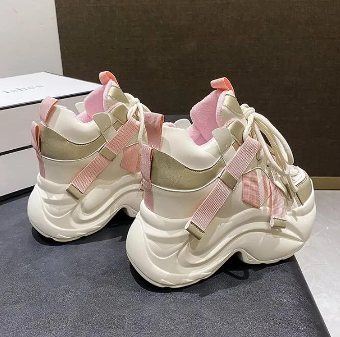 Casual schoenen voor dames, warme, dikke sneakers met 10 cm hak, herfst/winter, dikke zool, gevulkaniseerd, hoog platform, leer voor dames_voghion.com