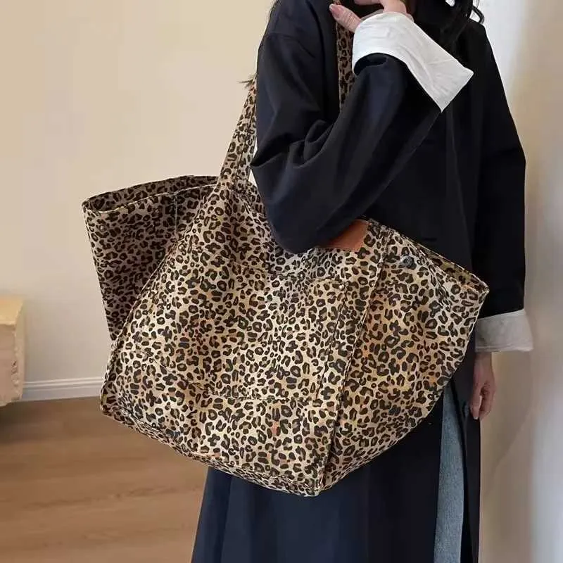 Handtasche mit Leopardenmuster, Retro-Canvas, große Kapazität, Einkaufstasche Y241026_voghion.com