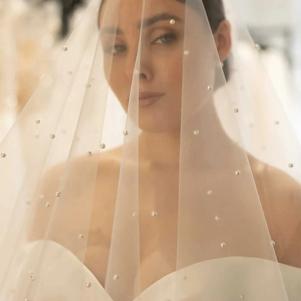 Gioielli per capelli, perle, perline, veli da sposa a 2 strati, lunghi, con bordo a nastro e pettine, stile a goccia, abiti da sposa_voghion.com