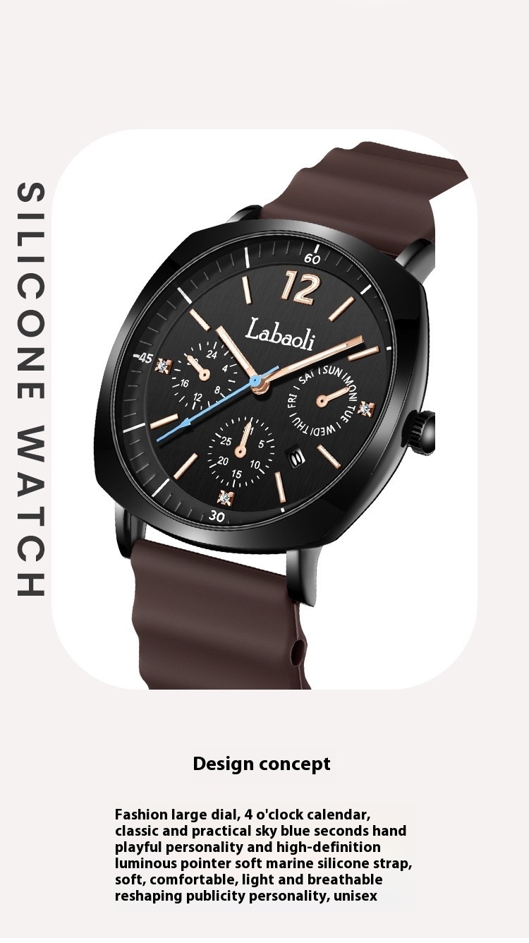 Labaoli Lapoli Casual Women's Three Eye Calendar Waterproof Silicone Tape Quartz Watch_voghion.com