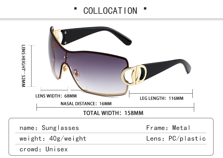 Y2K Large Frame Sunglasses - Retro Modern Style (Frameless One Piece, European & American Trendy, Hot Girl Look)_voghion.com