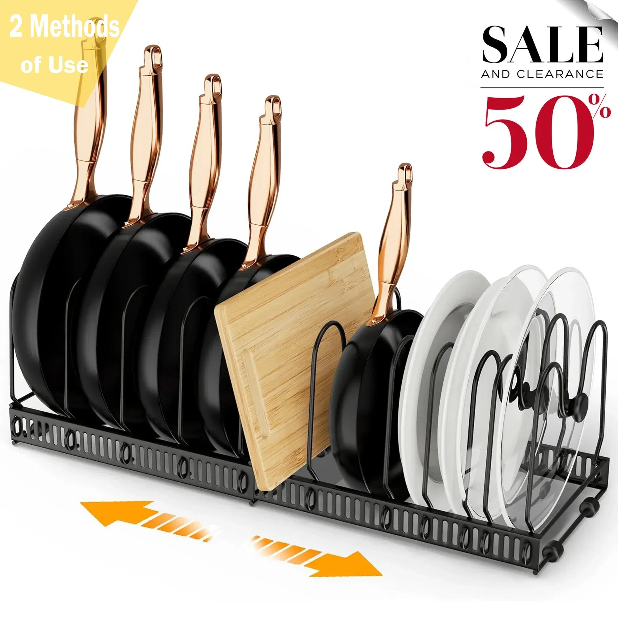 Expandable Pot Lid Organizer, Pots And Pans Lid Rack, Adjustable Pot Lid Holders For Cabinet, Clearance_voghion.com