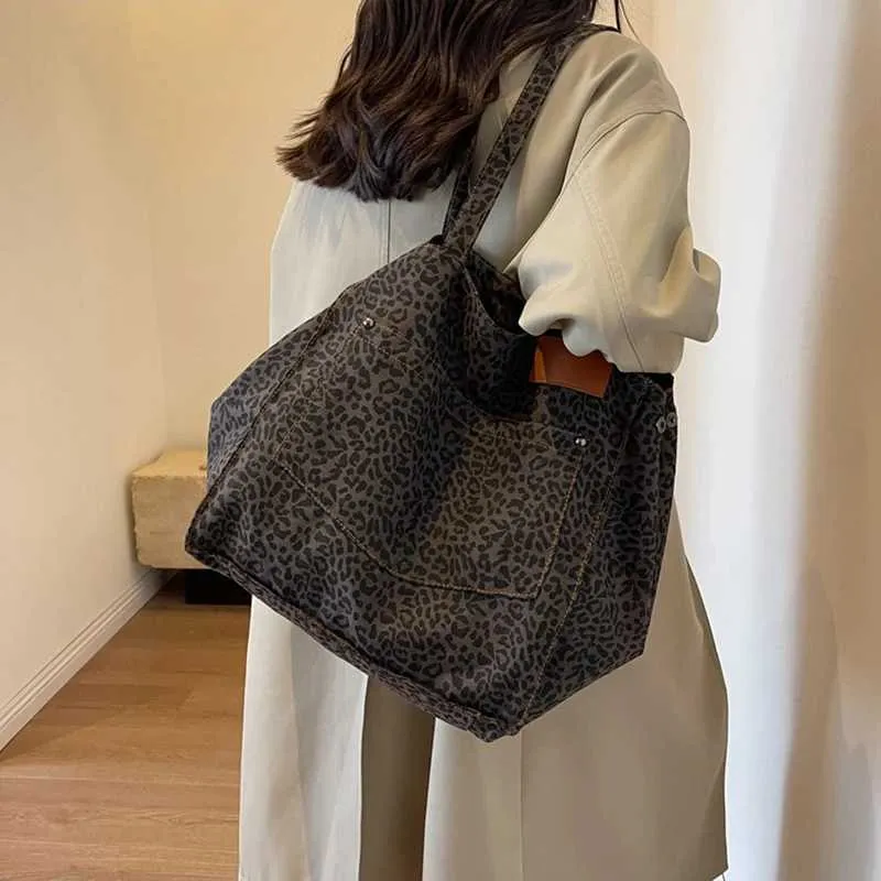 Handtasche mit Leopardenmuster, Retro-Canvas, große Kapazität, Einkaufstasche Y241026_voghion.com