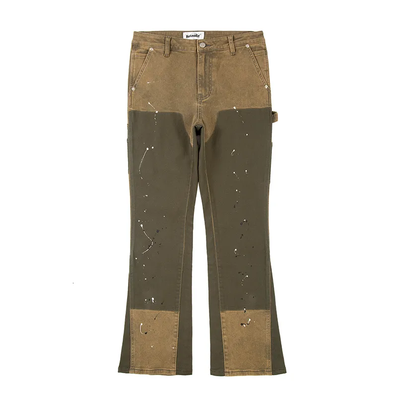 Pantalon cargo ample en denim micro-élastique délavé peint à l'encre pour homme, style patchwork Y2K, surdimensionné et décontracté_voghion.com