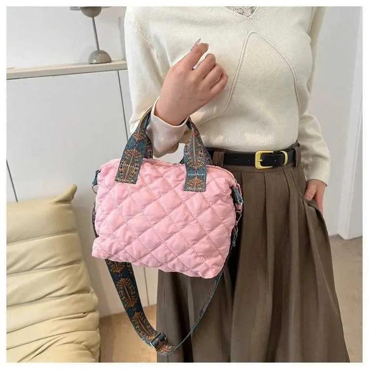 Handtasche fir Fraen mat breedem Gürtel Hierscht/Wanter Rhombus Space Kotteng Schëllertasche mat grousser Kapazitéit - All-Match Shopping241106_voghion.com