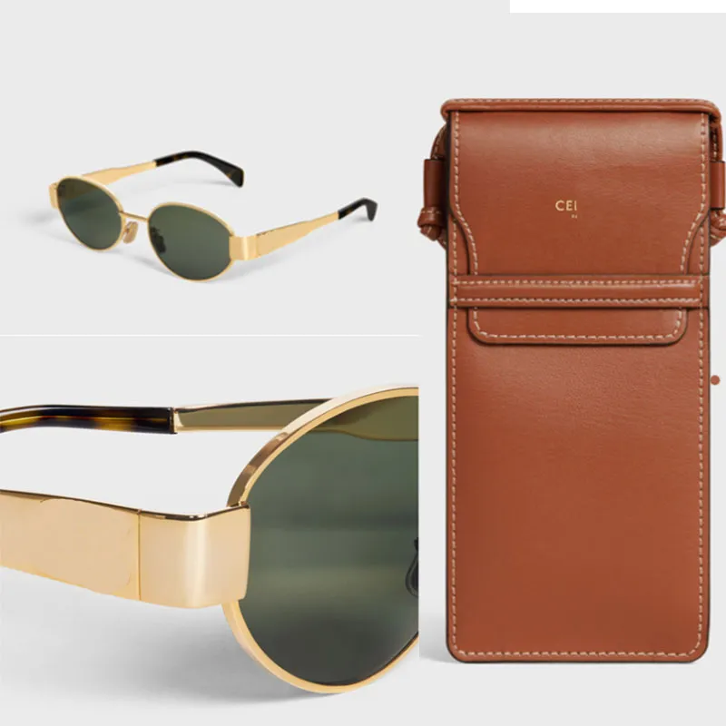 Womens Triomphe Oval 40235 Metal Mirror Legs Green Lens Sunglasses Retro Small Round Frame Sexy Little Women with_voghion.com