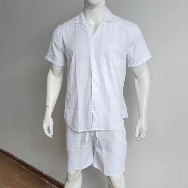 Abbigliamento maschile 2024 estate pantaloncini a maniche corte quattro lati elasticizzati abito sottile bavero ampio tinta unita abito da uomo_voghion.com
