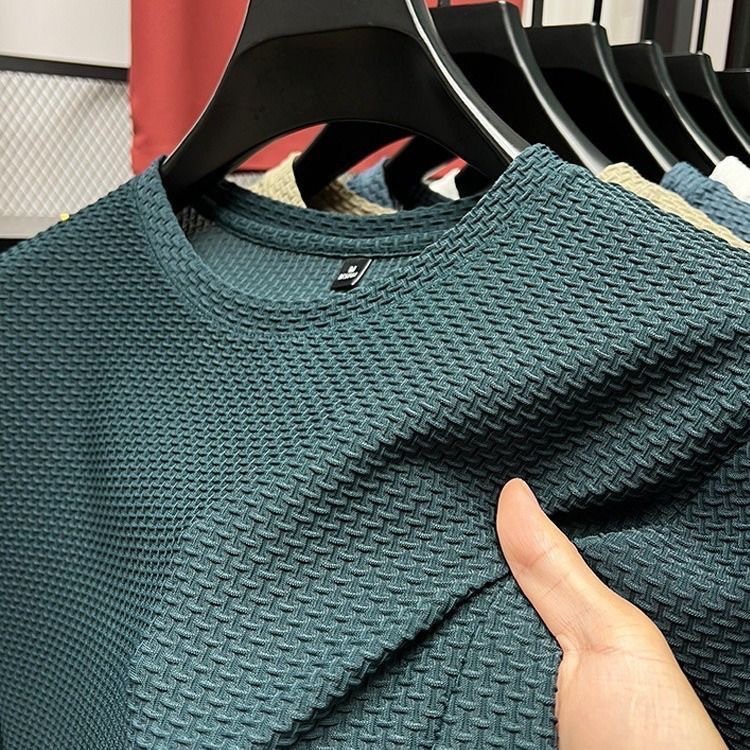 Men's Clothing  Source manufacturer thin bamboo ice silk t-shirt men's short-sleeved summer elastic slim comfortable cool top short-sleeved t-shirt_voghion.com