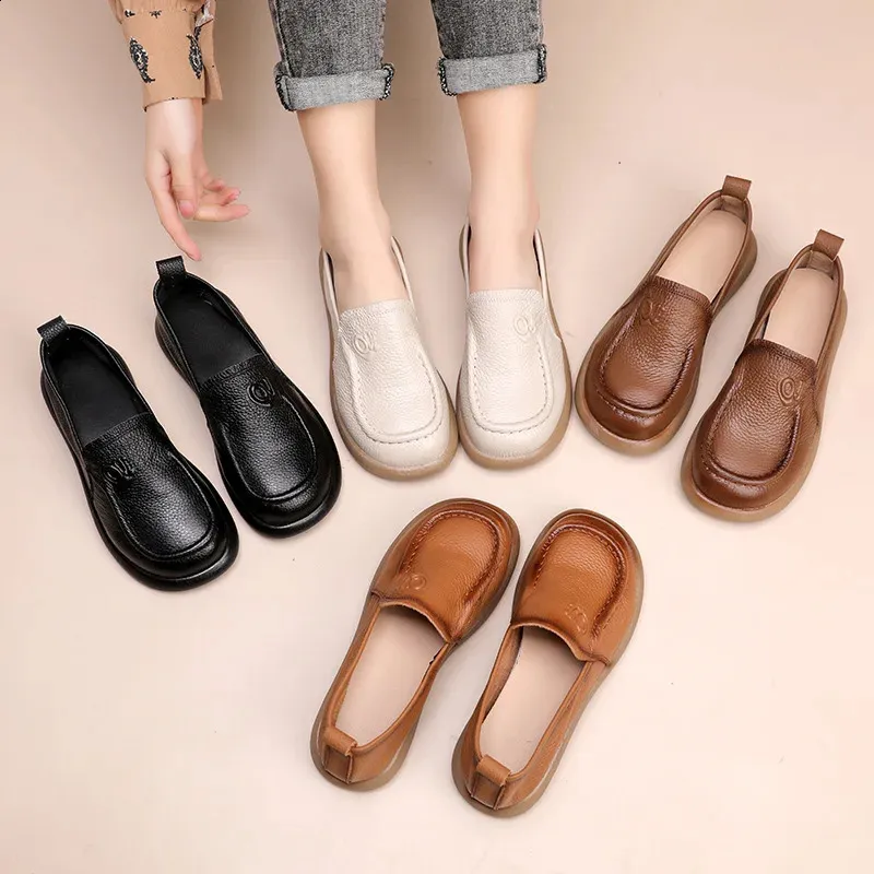 Comfortable Retro Brown Leather Flat Sandals For Women Daily_voghion.com